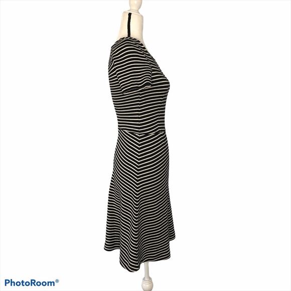 Madewell Black White Stripe Gallerist Fit Flare Dress Small - Picture 7 of 16